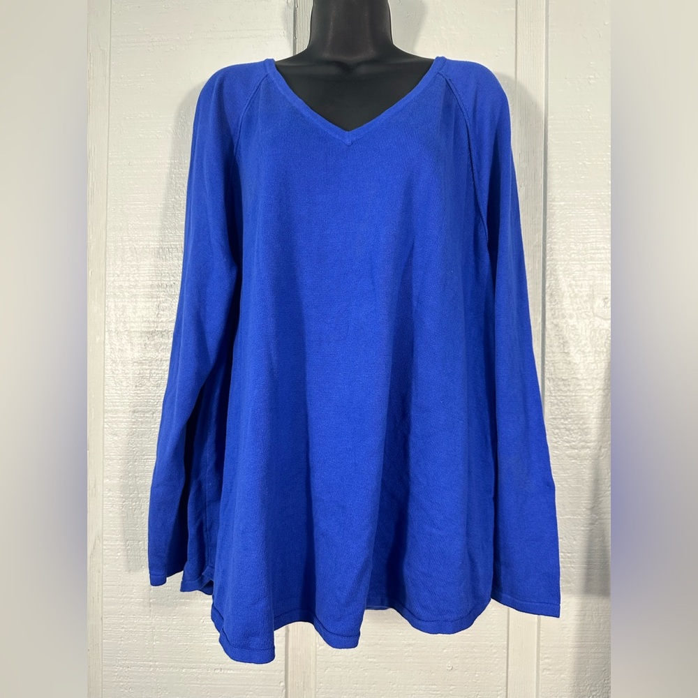 KAREN SCOTT Royal Blue Women's Cotton V-Neck Sweater Size XXL NWOT